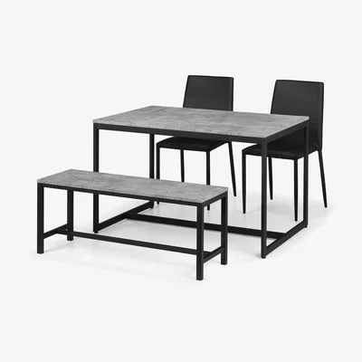 Furniture123 Staten Dining Set with 2 Chairs & Bench with Faux Concrete Table Top - Julian Bowen