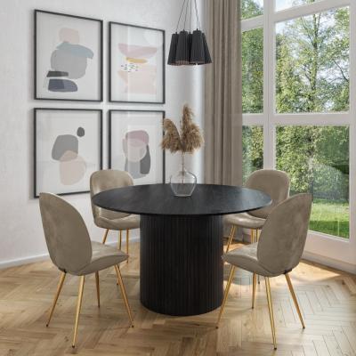Furniture123 Round Black Oak Dining Table with 4 Mink Velvet Dining Chairs - Jarel