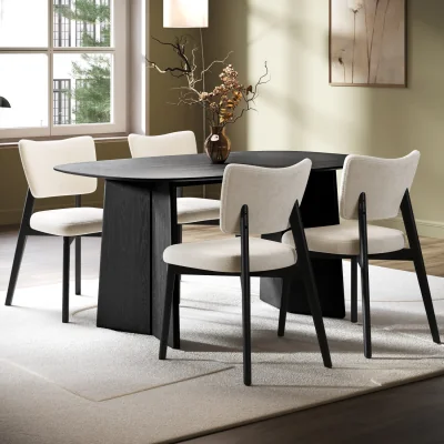Furniture123 Black Dining Table Set with 4 Beige Upholstered Curved Back Dining Chairs - Seats 4 - Rivo