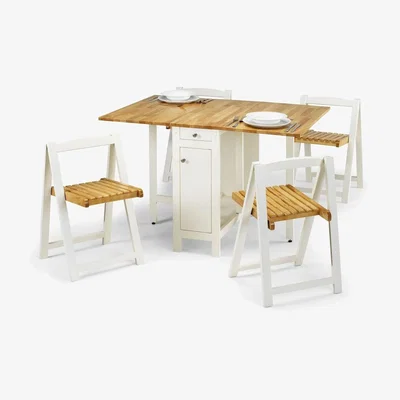 Furniture123 Butterfly Folding Dining Set in White & Oak - Seats 4 - Julian Bowen Savoy
