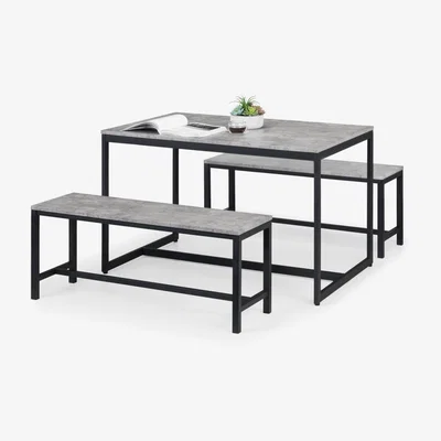 Furniture123 Staten Dining Set with 2 Benches & Faux Concrete Table Top - Julian Bowen