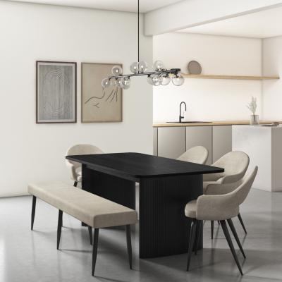 Furniture123 Black Oak Extendable Dining Set with 4 Beige Fabric Dining Chairs and a Matching Bench - Jarel