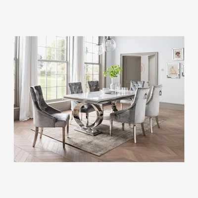Furniture123 Vida Living Selene Dining Set with 6 Belvedere Pewter Knockerback Chairs