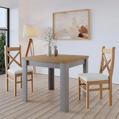 Furniture123 Grey and Oak Extendable Dining Table with 2 Solid Oak Dining Chairs - New Town