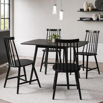 Furniture123 Black Drop Leaf Dining Table with 4 Black Spindle Dining Chairs- Olsen