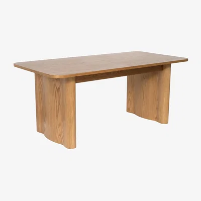Furniture123 Large Rectangular Rustic Oak Extendable Dining Table Set with 6 Beige Upholstered Chairs - Seats 6 - Wave