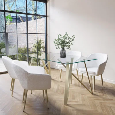 Furniture123 Rectangle Glass Dining Table & 4 Boucle Dining Chairs with Brass Legs - Dax