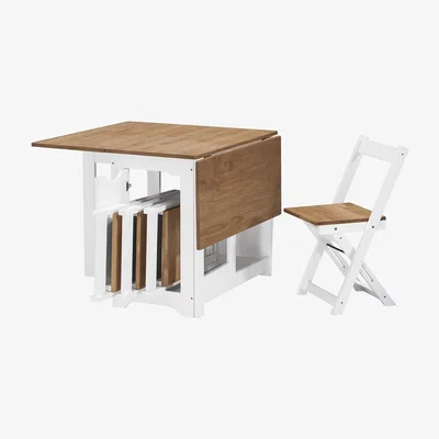 Furniture123 Seconique Santos Butterfly Folding Dining Set with 4 Dining Chairs in White & Pine