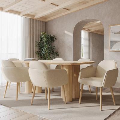 Furniture123 Pillar Oak Dining Table with 6 Carver Piped Beige Dining Chairs - Gianna