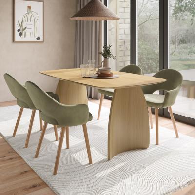 Furniture123 Rectangular Oak Curved Leg Dining Table Set with 4 Sage Green Velvet Chairs - Seats 4 - Leona