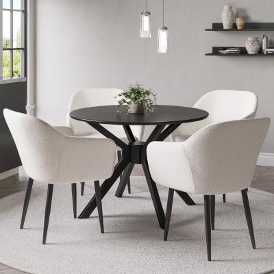 Furniture123 Small Round Black Dining Table with 4 Cream Boucle Dining Chairs - Karie