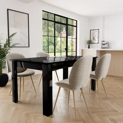 Furniture123 Large Black Gloss Extandable dining Table with 4 x Mink Velvet Dining Chairs - Vivienne