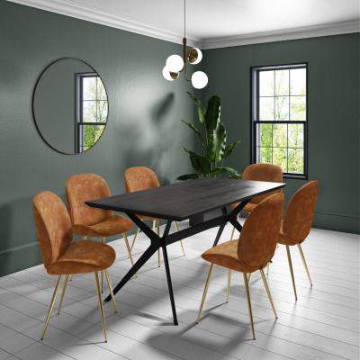 Furniture123 Black Oak Dining Table with 6 Tan Faux Leather Dining Chairs - Rochelle