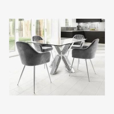 Furniture123 Jade Boutique Chrome Glass Dining Table with 4 Logan Grey Tub Chairs