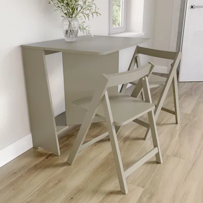 Furniture123 Taupe Space Saving Drop Leaf Dining Table and Chairs - Seats 2 - Kylee