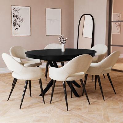 Furniture123 Extendable Round To Oval Dining Table with 6 Beige Fabric Dining Chairs - Karie