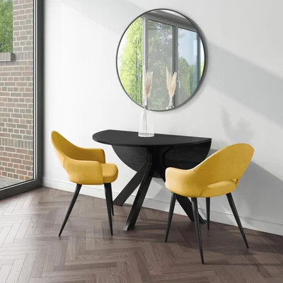 Furniture123 Black Drop Leaf Dining Table with 2 Mustard Fabric Dining Chairs - Carson