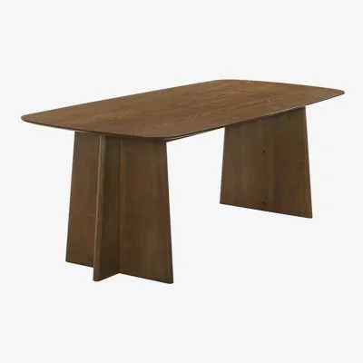 Furniture123 Walnut Dining Table Set with 6 Beige Upholstered Curved Dining Chairs - Seats 6 - Noor