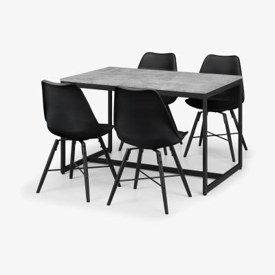 Furniture123 Staten Dining Set with 4 Black Chairs & Concrete Table Top - Julian Bowen