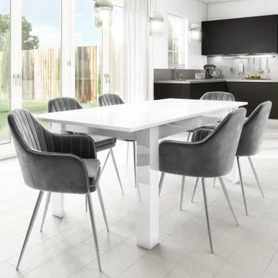 Furniture123 White Extendable Dining Table with 6 Grey Tub Chairs - Seats 6