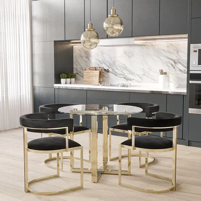 Furniture123 Round Glass Dining Table with 4 Black Velvet Cantilever Dining Chairs -  Alana Boutique