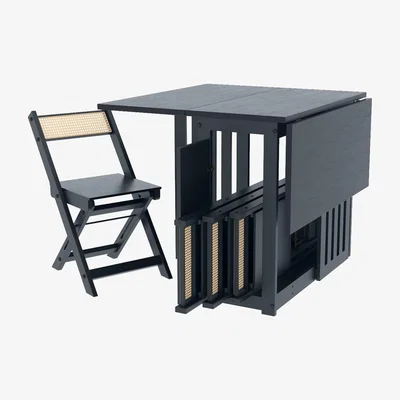 Furniture123 Dark Grey Folding Dining Table and Chairs with Rattan Detail - Seats 4 - Ellis