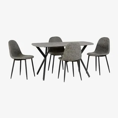 Furniture123 Seconique Athens Dining Table with 4 Dining Chairs in Grey Faux Leather