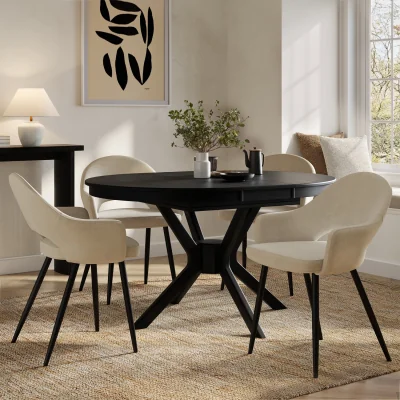 Furniture123 Round to Oval Black Extendable Dining Table Set with 4 Beige Upholstered Chairs - Seats 4 - Karie