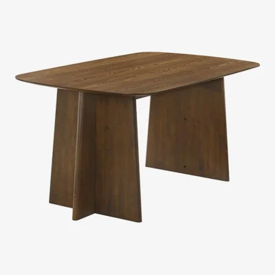 Furniture123 Walnut Dining Table Set with 6 Beige Faux Leather Curved Back Dining Chairs - Noor