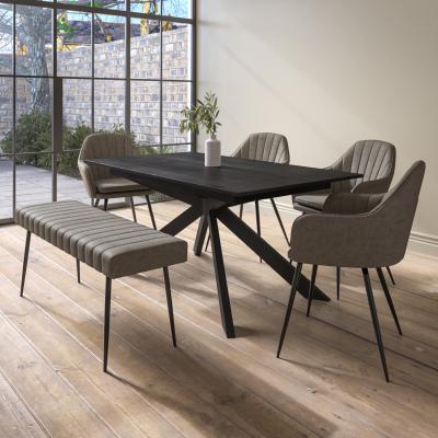 Furniture123 Large Black Oak Extendable Dining Table with 4 Dove Grey Faux Leather Dining Chairs & 1 Dining Bench - Seats 6 - Carson