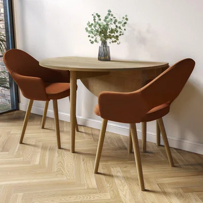 Furniture123 Oak Drop Leaf Dining Table Set with 2 Burnt Orange Fabric Chairs - Seats 2 - Rudy