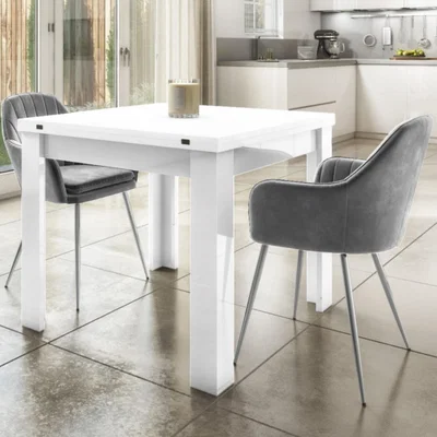Furniture123 White High Gloss Flip Top Dining Set with 2 Grey Velvet Dining Chairs