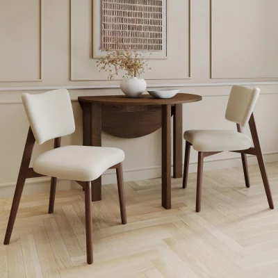 Furniture123 Dark Wood Folding Dining Table Set with 2 Beige Fabric Curved Back Dining Chairs - Nell