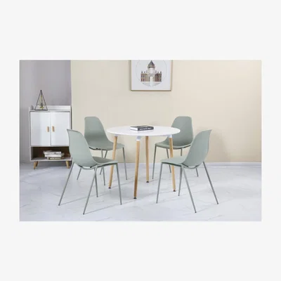 Furniture123 Lindon White and Oak Dining Set 4 Green Chairs