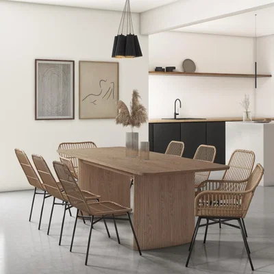 Furniture123 Oak Extendable Dining Set with 8 Rattan Effect Chairs - Jarel