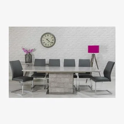 Furniture123 Extendable Dining Table & 6 Grey Faux Leather Chairs