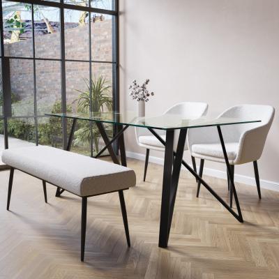 Furniture123 Glass Dining Table with 2 Cream Boucle Dining Chairs & 1 Dining Bench - Seats 4 - Dax