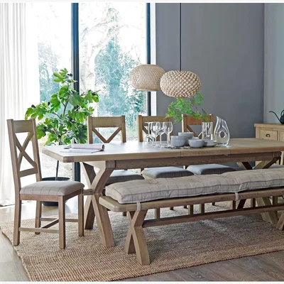 Furniture123 Oak 8 Seater Extendable Dining Table with 4 Matching Dining Chairs & Bench - Pegasus