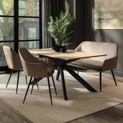 Furniture123 Oak Dining Table Set with 2 Beige Faux Leather Chairs and 1 Bench with Back - Seats 4 - Carson