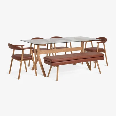 Habitat Habitat Zela Glass Dining Table,1 Bench & 4 Lex Tan Chairs