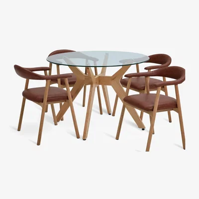 Habitat Habitat Zela Glass Round Dining Table & 4 Tan Lex Chairs