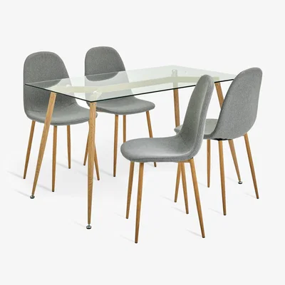 Habitat Habitat Beni Metal & Glass Dining Table & 4 Grey Chairs