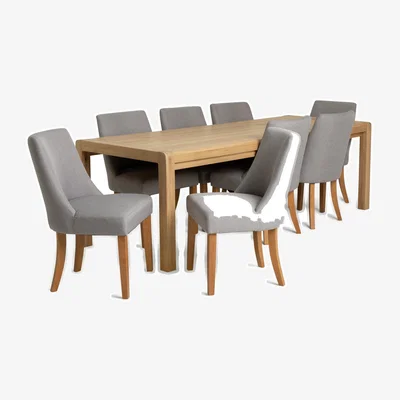 Habitat Habitat Radius Oak Dining Table & 8 Alec Light Grey Chairs