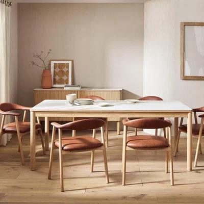 Habitat Habitat Lex Oak Dining Table & 6 Tan Chairs