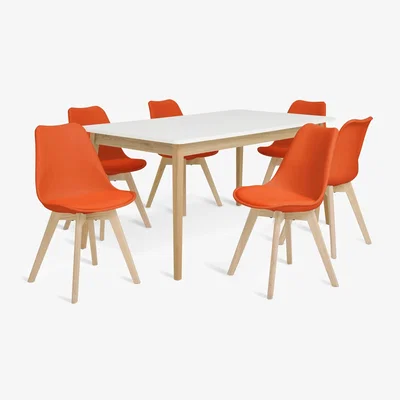 Habitat Habitat Wood Effect Extending Dining Table & 6 Orange Chairs