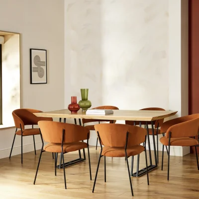 Habitat Habitat Amory Natural Dining Table & 6 Orange Chairs