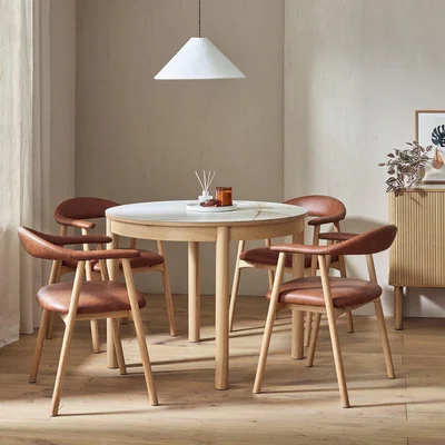 Habitat Habitat Lex Oak Dining Table & 4 Tan Chairs