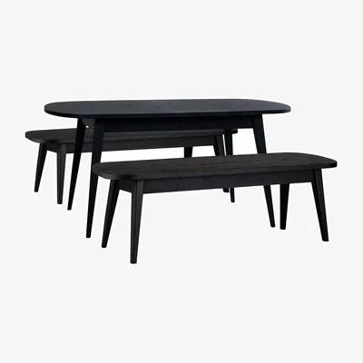 Habitat Habitat Etta Wood Veneer Dining Table & 2 Black Benches