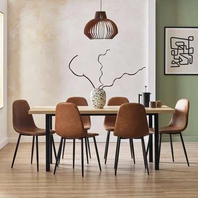 Habitat Habitat Zayn Birch Dining Table And 6 Tan Chairs