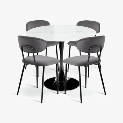 Habitat Habitat Tulip Marble Effect Dining Table & 4 Grey Chairs